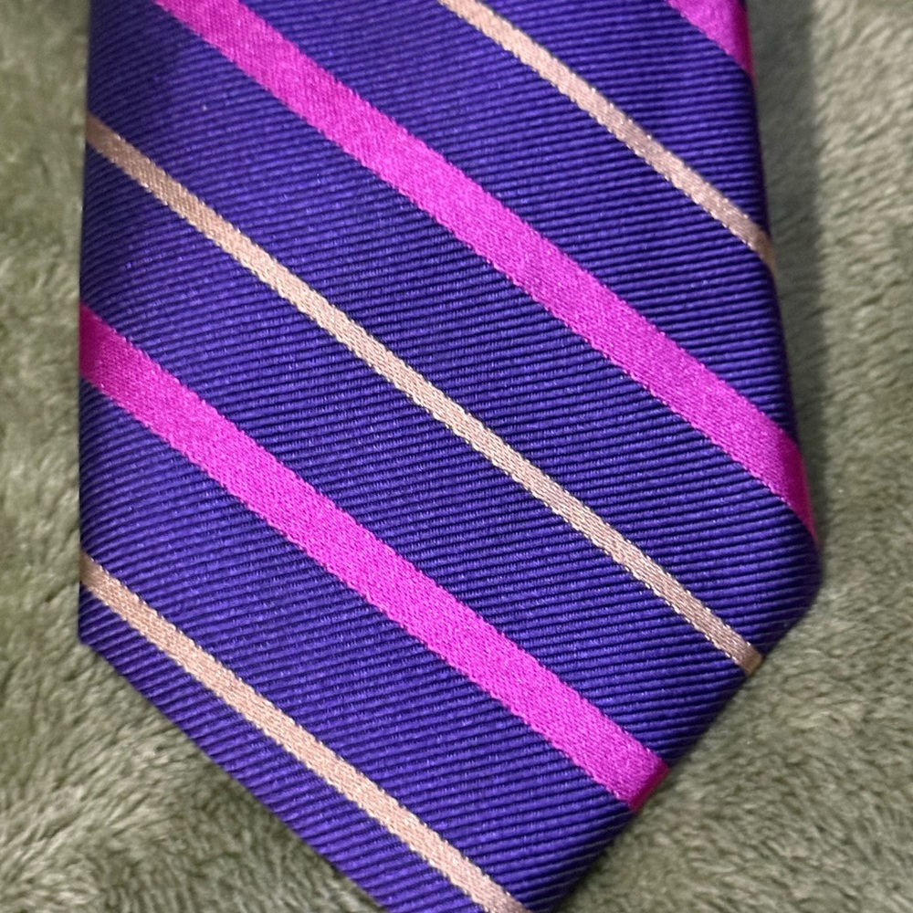 14th & Union Silk Blend Striped Tie Purple Pink Tan Diagonal Modern Classic